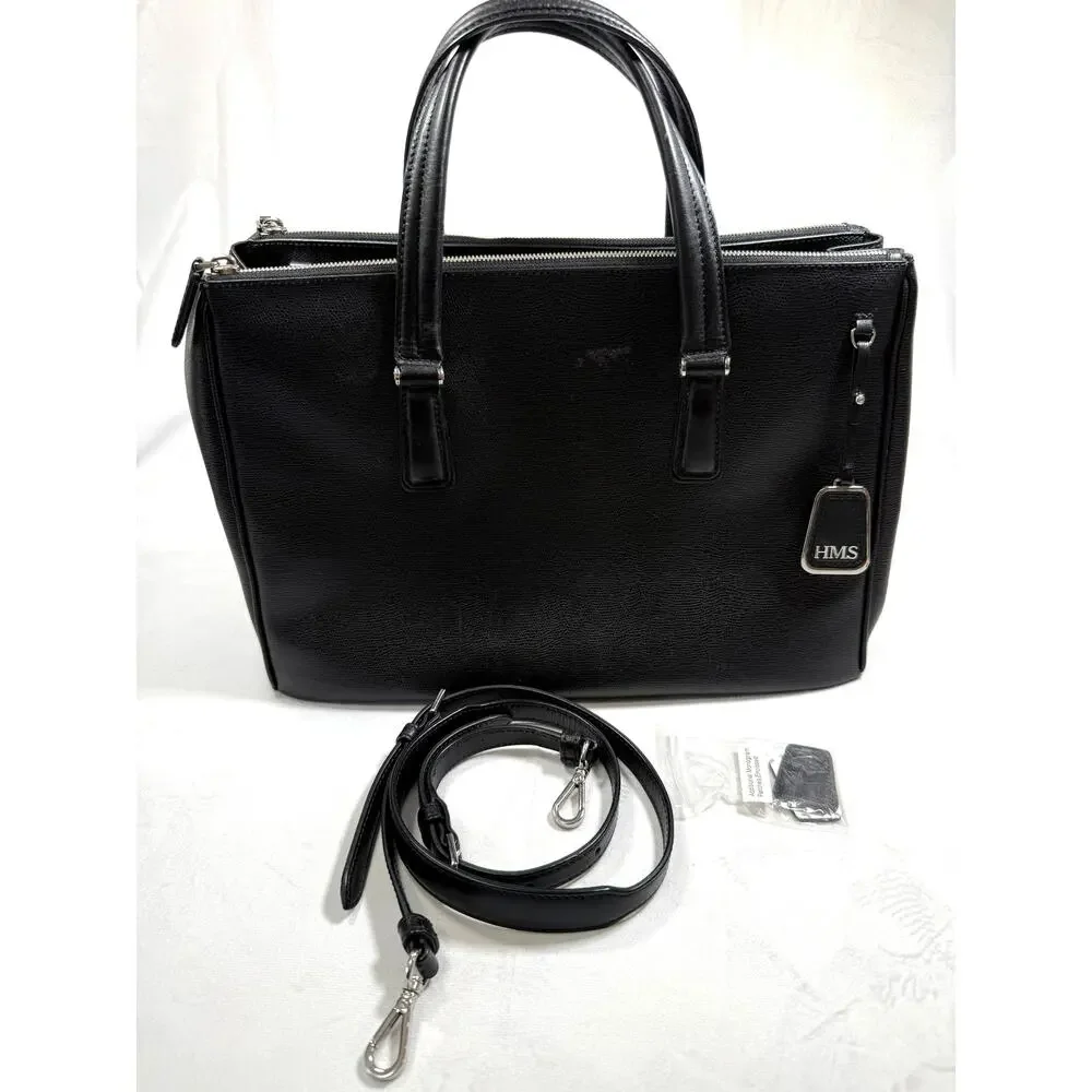 Tumi Black Leather work laptop briefcase tote monogram replaceable